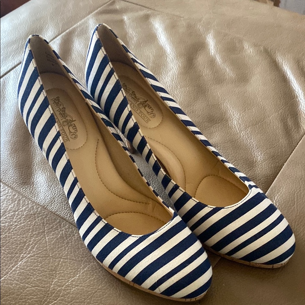 Coach and Four Navy and White Striped Women's Shoes